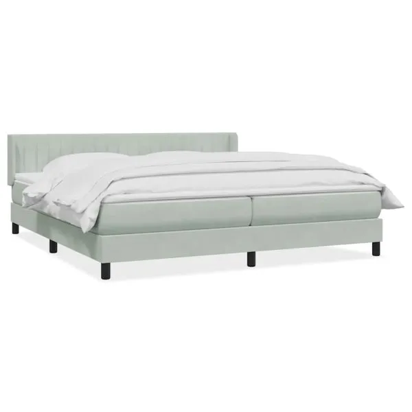 Pat box spring cu saltea, gri deschis, 200×210 cm, catifea