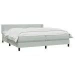 Pat box spring cu saltea, gri deschis, 200×210 cm, catifea
