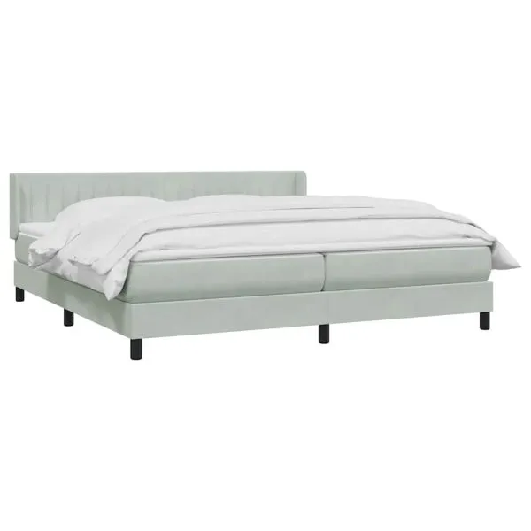 Pat box spring cu saltea, gri deschis, 200×210 cm, catifea