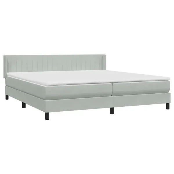 Pat box spring cu saltea, gri deschis, 200×210 cm, catifea
