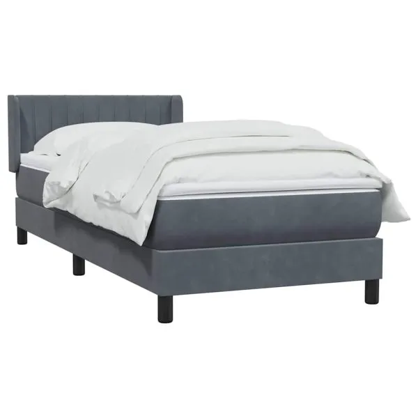 Pat box spring cu saltea, gri închis, 80×220 cm, catifea