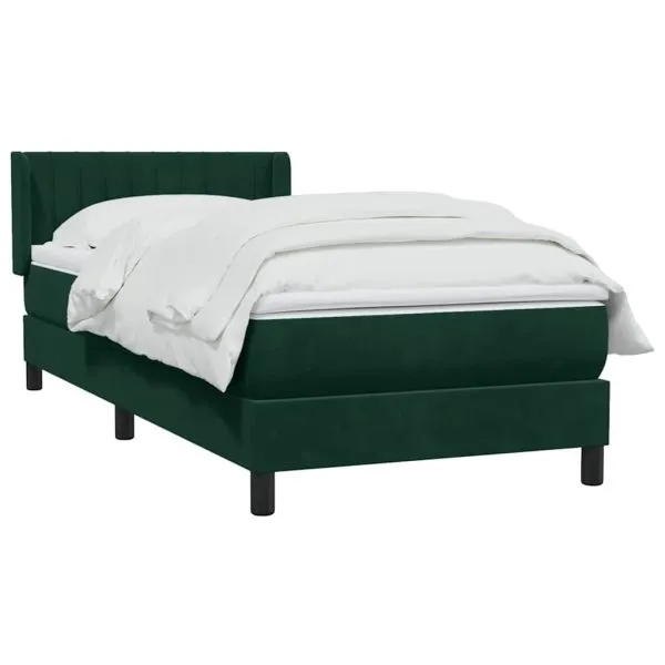 Pat box spring cu saltea, verde închis, 80×220 cm, catifea