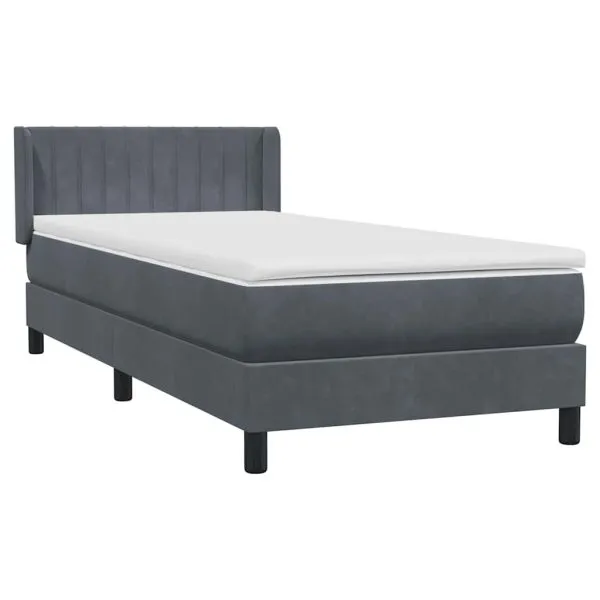 Pat box spring cu saltea, gri închis, 90×220 cm, catifea