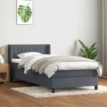 Pat box spring cu saltea, gri închis, 90×220 cm, catifea