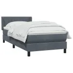 Pat box spring cu saltea, gri închis, 90×220 cm, catifea