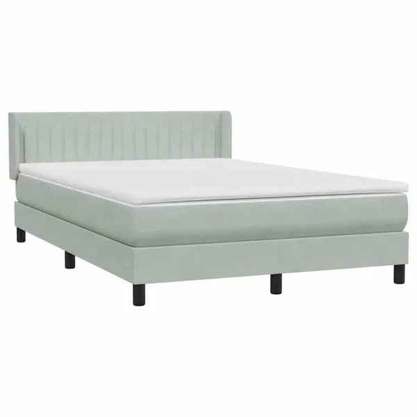 Pat box spring cu saltea, gri deschis, 160×220 cm, catifea