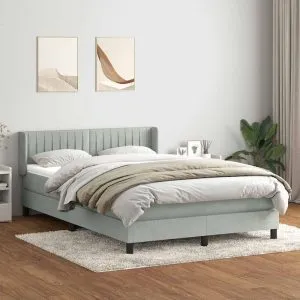 Pat box spring cu saltea, gri deschis, 160×220 cm, catifea