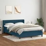 Pat box spring cu saltea, albastru închis, 160×220 cm, catifea