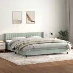 Pat cu arcuri cu saltea gri deschis 180×220 cm catifea