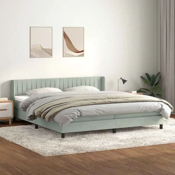 Pat cu arcuri cu saltea gri deschis 180×220 cm catifea