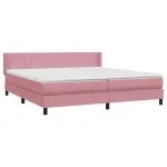 Pat box spring cu saltea, roz, 180×220 cm, catifea