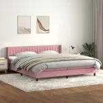 Pat box spring cu saltea, roz, 200×220 cm, catifea