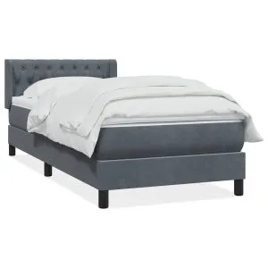 Pat box spring cu saltea, gri închis, 90×210 cm, catifea