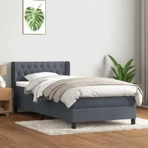 Pat box spring cu saltea, gri închis, 90×210 cm, catifea