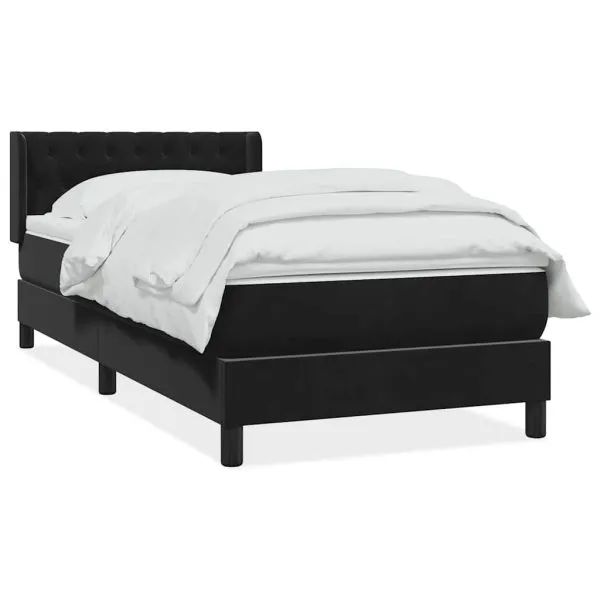 Pat box spring cu saltea, negru, 100×210 cm, catifea