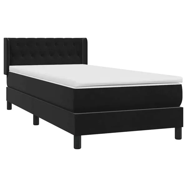 Pat box spring cu saltea, negru, 100×210 cm, catifea