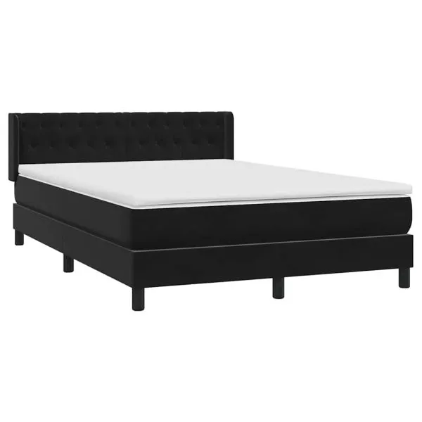 Pat box spring cu saltea, negru, 140×210 cm, catifea
