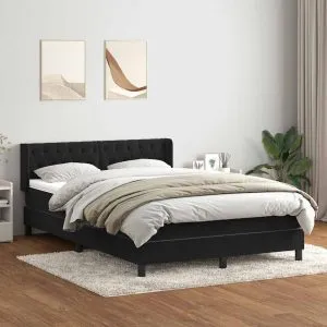 Pat box spring cu saltea, negru, 140×210 cm, catifea