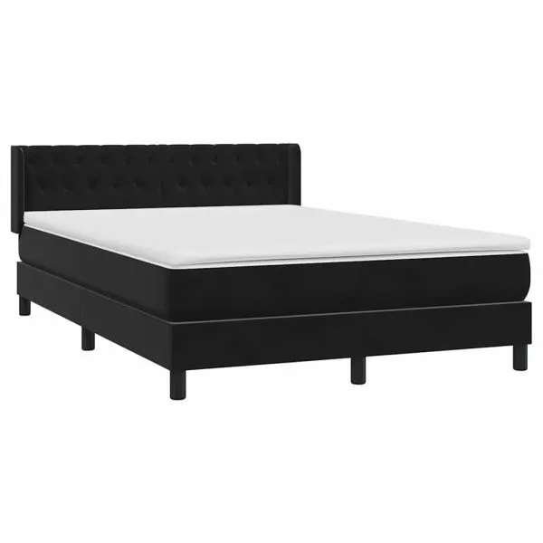 Pat box spring cu saltea, negru, 160×210 cm, catifea