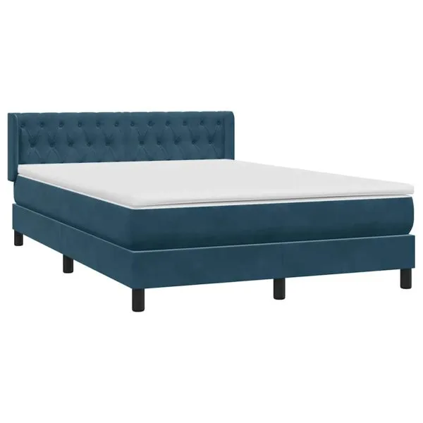 Pat box spring cu saltea, albastru închis, 160×210 cm, catifea