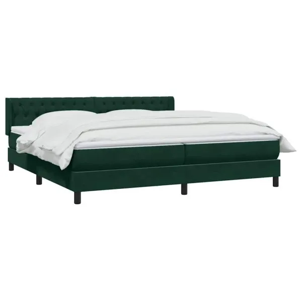 Pat box spring cu saltea, verde închis, 180×210 cm, catifea
