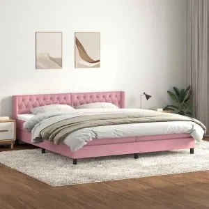 Pat box spring cu saltea, roz, 200×210 cm, catifea