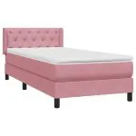 Pat box spring cu saltea, roz, 80×220 cm, catifea
