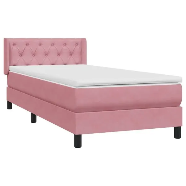 Pat box spring cu saltea, roz, 80×220 cm, catifea