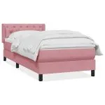 Pat box spring cu saltea, roz, 80×220 cm, catifea