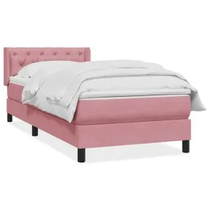 Pat box spring cu saltea, roz, 80×220 cm, catifea