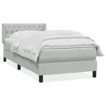 Pat box spring cu saltea, gri deschis, 100×220 cm, catifea