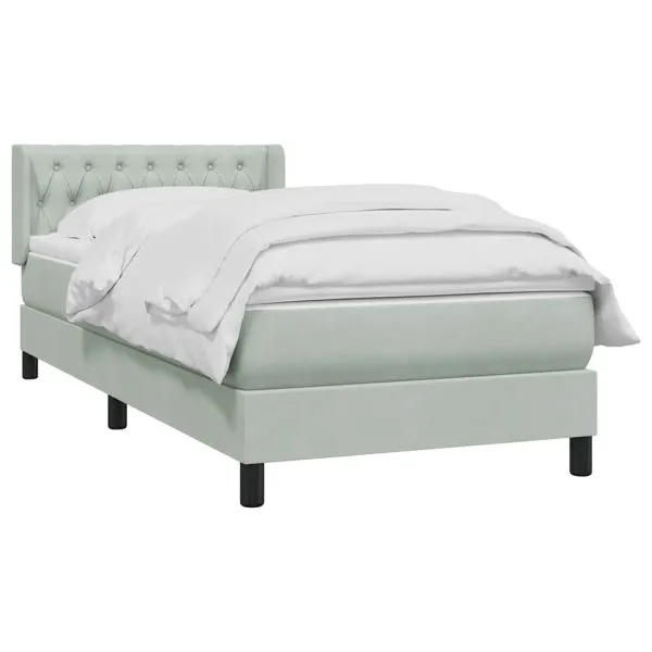 Pat box spring cu saltea, gri deschis, 100×220 cm, catifea