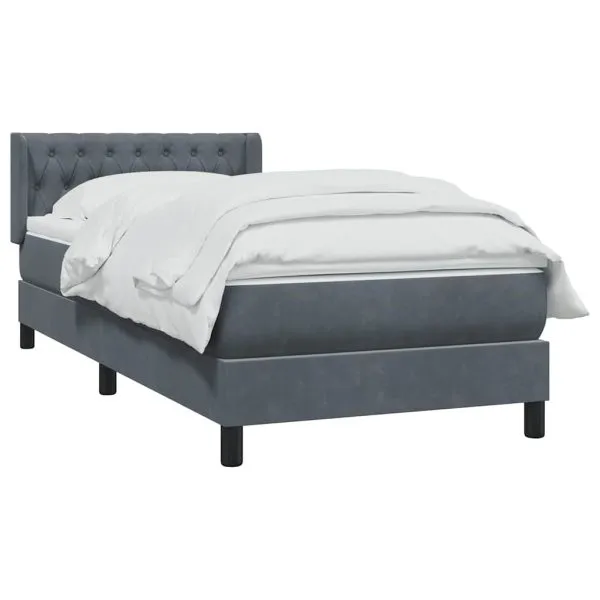 Pat box spring cu saltea, gri închis, 100×220 cm, catifea