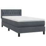 Pat box spring cu saltea, gri închis, 100×220 cm, catifea
