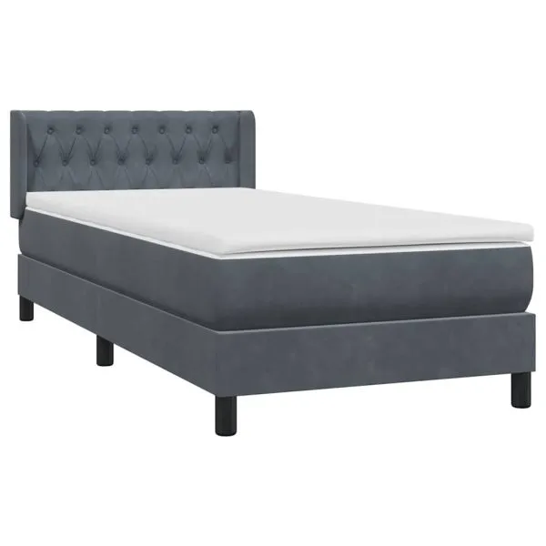 Pat box spring cu saltea, gri închis, 100×220 cm, catifea