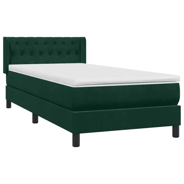 Pat box spring cu saltea, verde închis, 100×220 cm, catifea