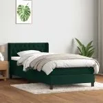 Pat box spring cu saltea, verde închis, 100×220 cm, catifea