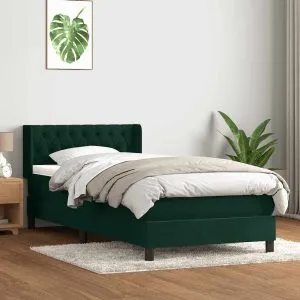 Pat box spring cu saltea, verde închis, 100×220 cm, catifea