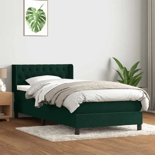 Pat box spring cu saltea, verde închis, 100×220 cm, catifea