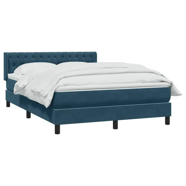 Pat box spring cu saltea, albastru închis, 140×220 cm, catifea