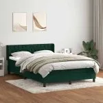 Pat box spring cu saltea, verde închis, 160×220 cm, catifea