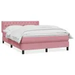 Pat box spring cu saltea, roz, 160×220 cm, catifea