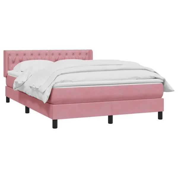 Pat box spring cu saltea, roz, 160×220 cm, catifea