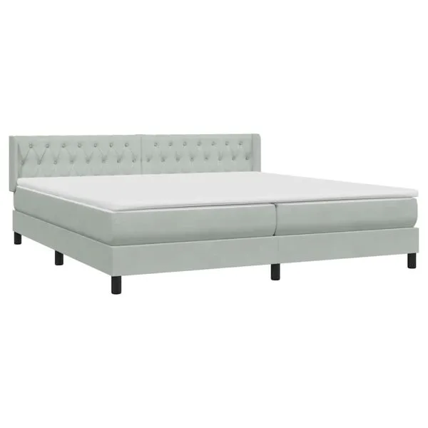 Pat cu arcuri cu saltea gri deschis 200×220 cm catifea