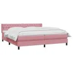 Pat box spring cu saltea, roz, 200×220 cm, catifea