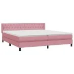 Pat box spring cu saltea, roz, 200×220 cm, catifea