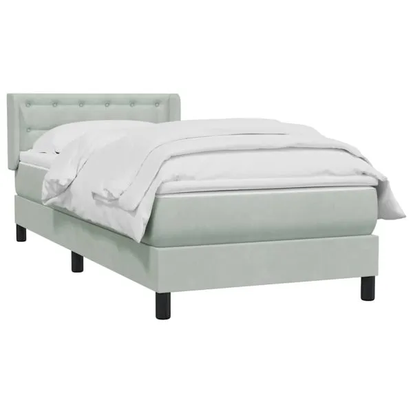 Pat box spring cu saltea, gri deschis, 90×210 cm, catifea