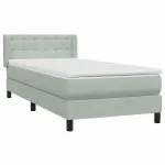 Pat box spring cu saltea, gri deschis, 90×210 cm, catifea