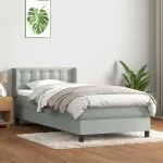 Pat box spring cu saltea, gri deschis, 90×210 cm, catifea