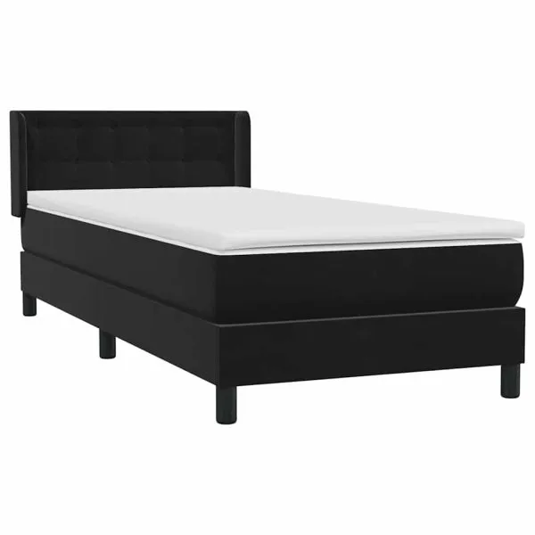 Pat box spring cu saltea, negru, 90×210 cm, catifea